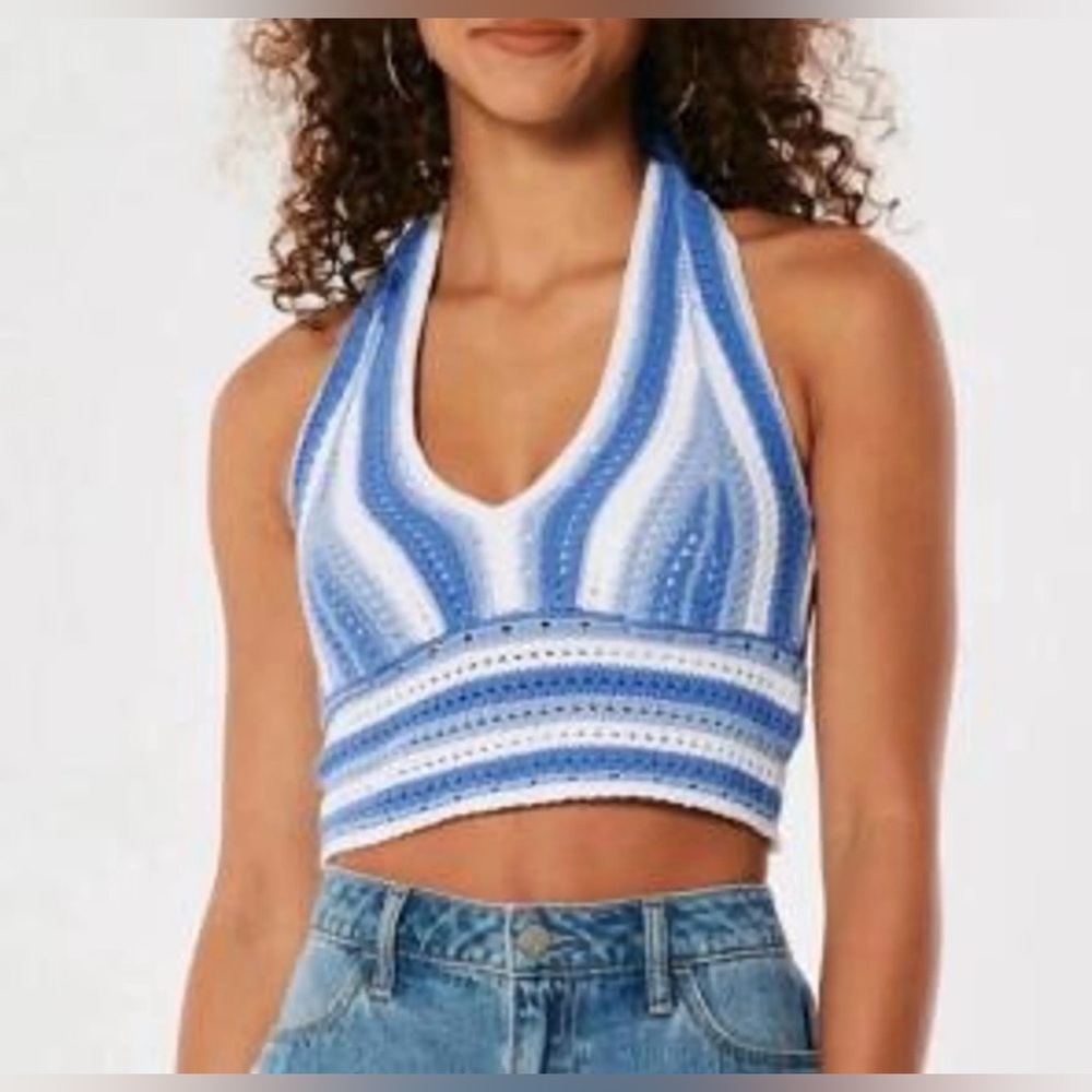 Hollister Blue and White Knit Crop Top - Picture 3 of 5